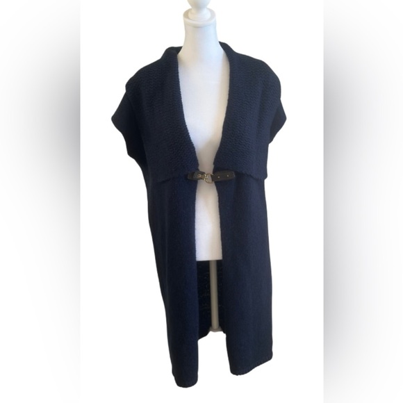 ONEA Navy Blue Knit Sleeveless Open Front Cardigan Vest - Picture 2 of 5